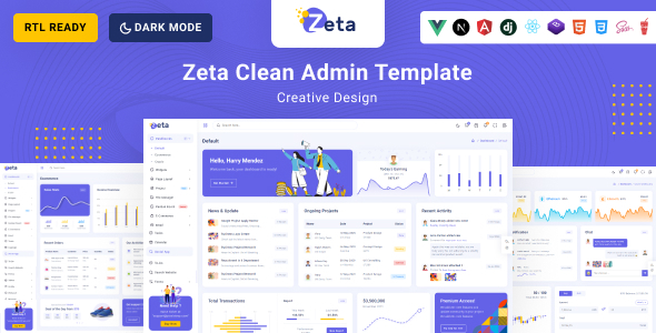 Product preview supplied for Zeta - Next Js , React js , Vue Js, Angular 22 , Django, Bootstrap 5 HTML Admin & Dashboard Template