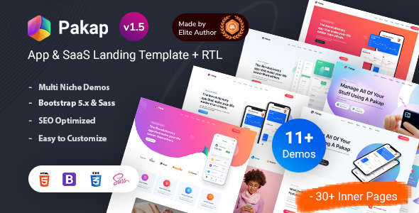 Pakap - App & SaaS Software Single Page Bootstrap 5 Template product preview