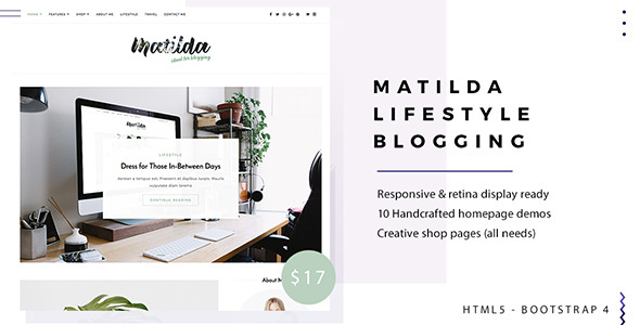 Product preview supplied for Matilda | Lifestyle Minimal Responsive HTML Blog Template
