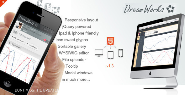 Dream Works Responsive Admin Template listing image