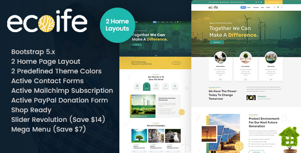 Product preview supplied for Ecoife - Charity Fundraising HTML Template