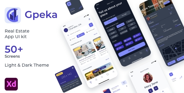 Gpeka Real Estate Premium App UI Kit | Adobe XD Template listing image
