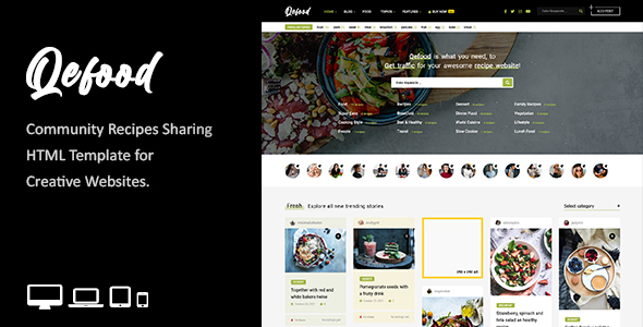 Qefood - Community Recipes Sharing HTML Template product preview