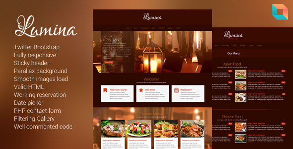 Lumina - Responsive Restaurant Website Template product preview