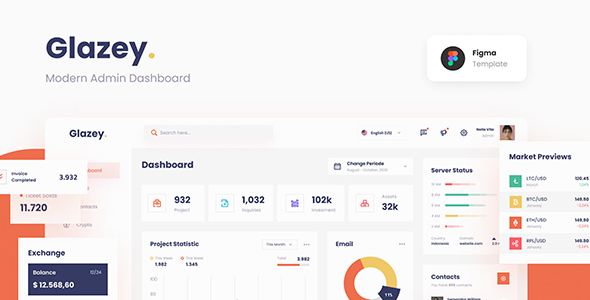 Glazey - Professional Clean Modern Admin Dashboard Template Figma listing image