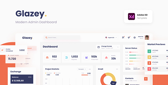 Glazey - Professional Clean Modern Admin Dashboard Template XD product preview