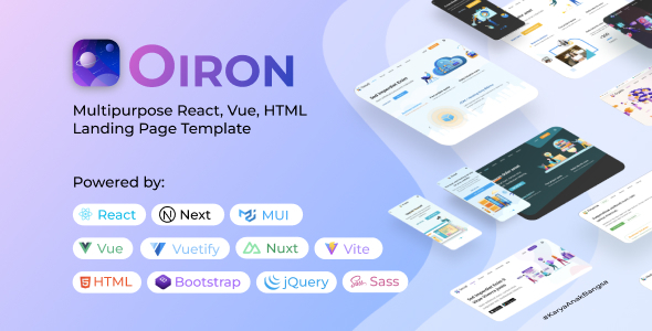 Preview image for Oiron - React Vue HTML Landing Page Collection