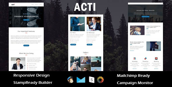 Product preview supplied for Acti - Multipurpose Responsive Email Template + Stampready Builder
