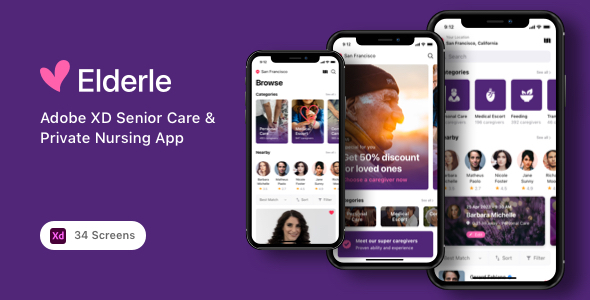 Elderle - Adobe XD Senior Care & Private Nursing App