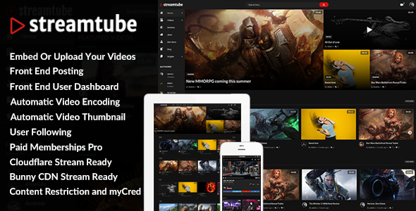 Product preview supplied for StreamTube - Video Streaming WordPress Theme