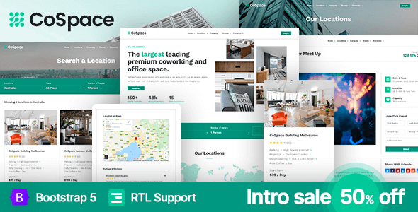 Product preview supplied for CoSpace - Coworking Company & Events HTML Template + RTL