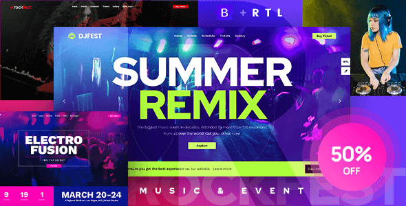 Rockfest - Band Music Festival Event, DJ Concert and Night Club Website Template listing image