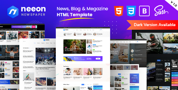 Product preview supplied for Neeon - News Magazine HTML Template