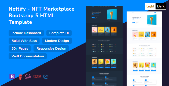 Preview image for Neftify - NFT Marketplace Bootstrap 5 HTML Template + Dashboard + Light & Dark