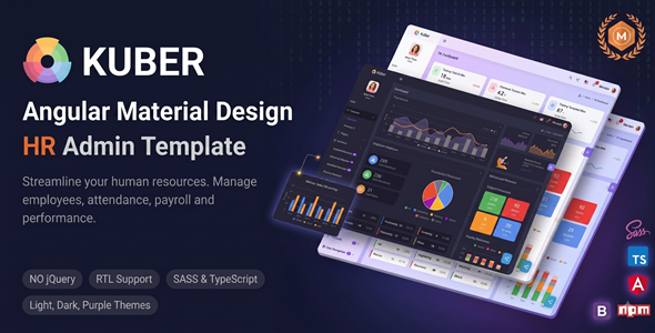 Kuber - AI-Powered Angular 22+ HR, Projects & Employee Management Material Design Admin Template product preview