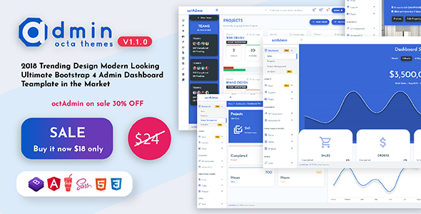 OctAdmin - Responsive Multipurpose Bootstrap 4 Admin Template listing image