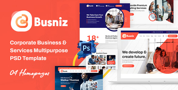 Busniz - Corporate Business & Services Multipurpose PSD Template product preview