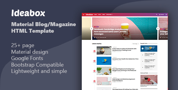 Ideabox - Material Blog/Magazine HTML Template product preview