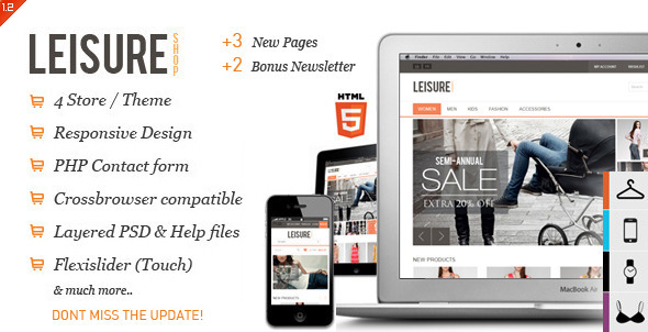 Product preview supplied for Leisure - Responsive E-commerce HTML5 Template