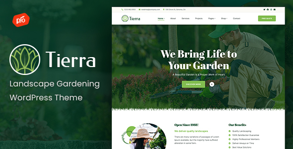 Product preview supplied for Tierra - Landscape Gardening WordPress Theme