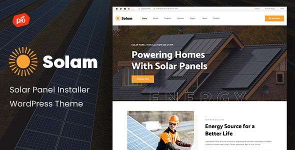 Solam - Solar Panel Installer WordPress Theme product preview