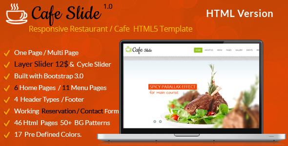 Product preview supplied for Cafe Slide - Responsive Restaurant HTML5 Template