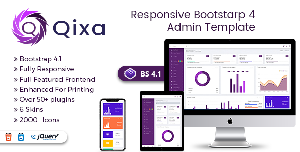 Qixa - Responsive Bootstrap 4 Admin Dashboard Template listing image