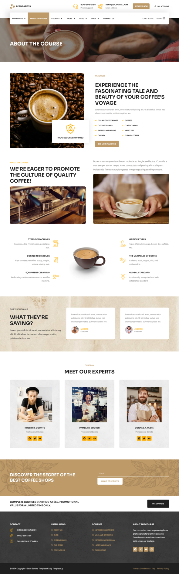 Bean Barista - Online Barista Course Elementor Pro Template Kit
