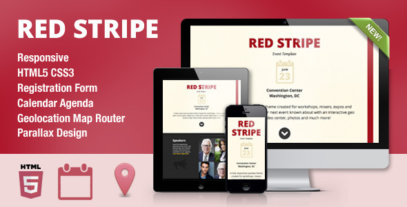 Red Stripe Responsive Parallax Event Site Template listing image