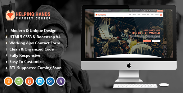 Preview image for Helping Hands | Fundraising & Charity HTML Template.