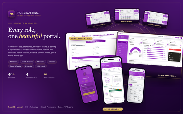 Preview image for School Management System - Laravel API, React Portal & Mobile App