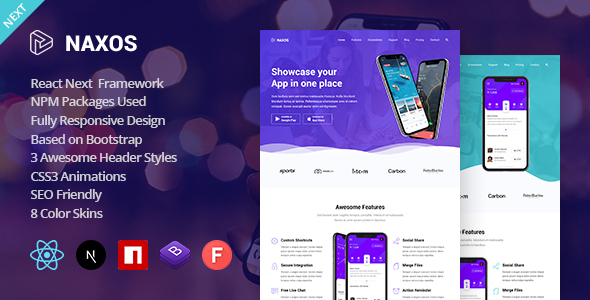 Product preview supplied for Naxos - React Next JS App Landing Page Template