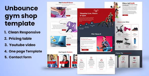 Product preview supplied for Gym shop –Unbounce Landing page