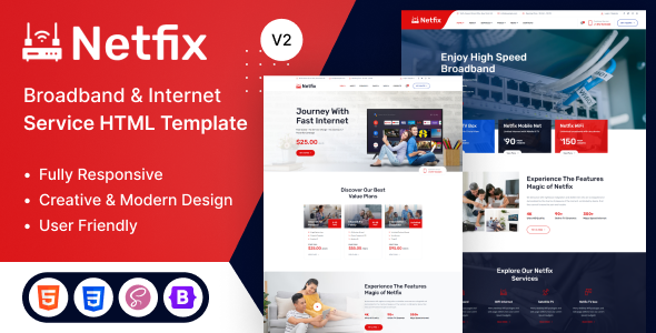 Product preview supplied for Netfix - Broadband & Internet Services HTML5 Template