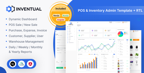 Inventual – Angular, NextJs & NuxtJs Inventory Admin Template + RTL product preview