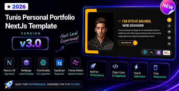 Product preview supplied for Tunis- Personal Portfolio React NextJs  RTL Template