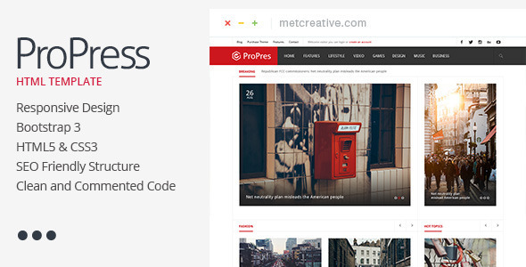 Product preview supplied for ProPress - Responsive News & Magazine Template