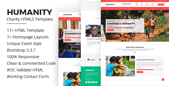 Product preview supplied for Humanity – Charity HTML5 Bootstrap Template