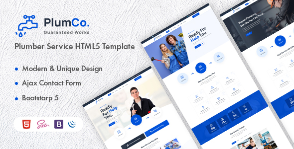Product preview supplied for Plumco - Plumber Service HTML5 Template