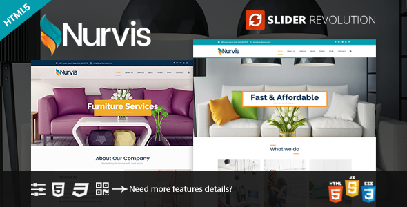 Product preview supplied for Nurvis - Furnitue Homestyle Bootstrap 4 Responsive HTML5 Template