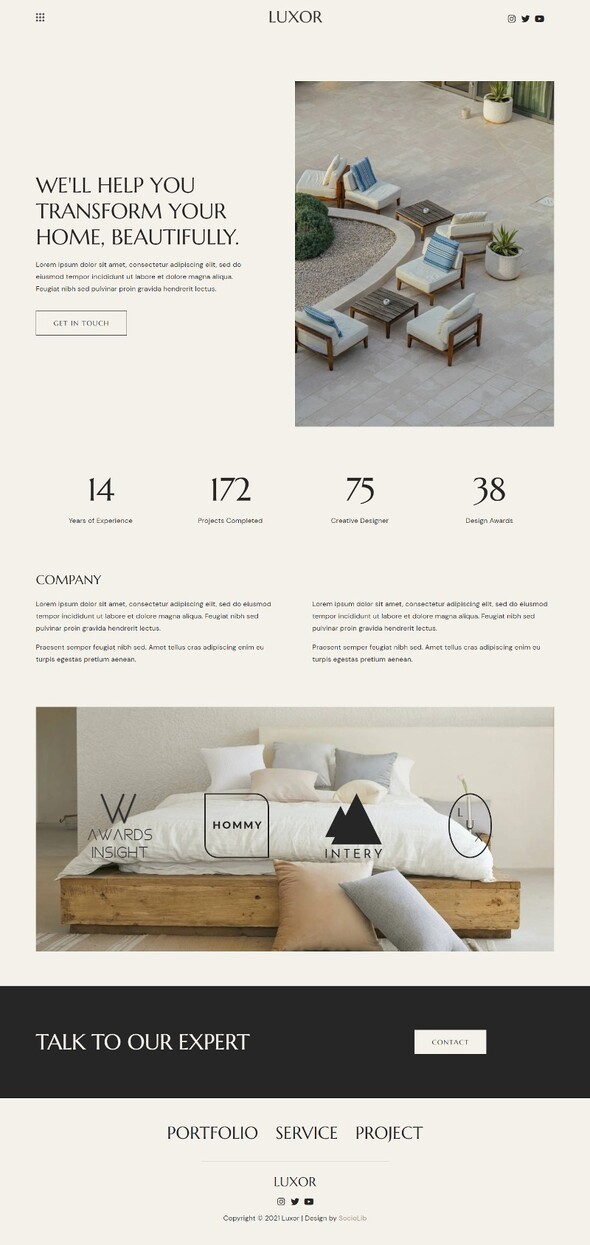 Luxor - Interior Design Agency Elementor Template Kit