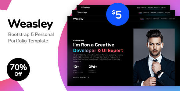 Product preview supplied for Weasley – Bootstrap 5 Personal Portfolio