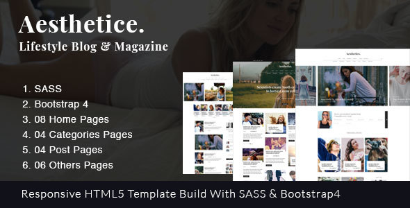 Aesthetics || Lifestyle & Magazine, Bootstrap4, SASS Template product preview