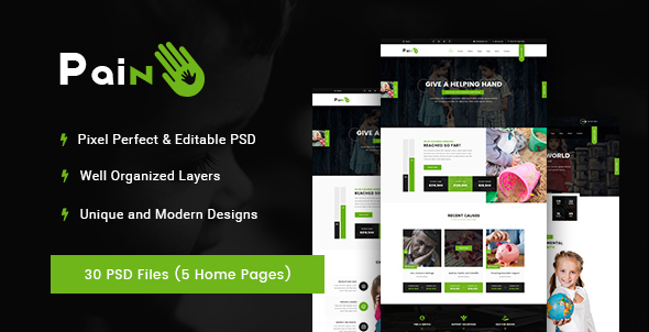 Pain - Charity & Fundraise Non-profit PSD Template product preview