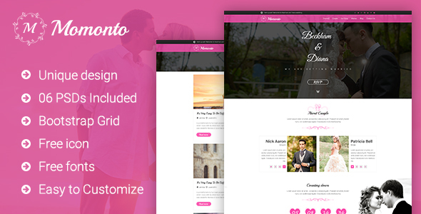 Product preview supplied for Momonto - Wedding PSD Template