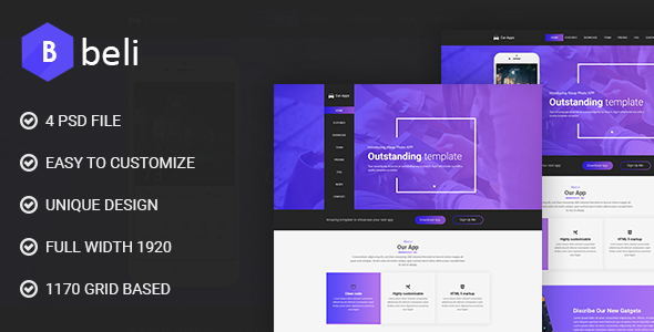 Product preview supplied for Beli - Apps Landing PSD Template