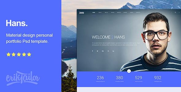 Hans - Material Design Personal Portfolio Psd Template