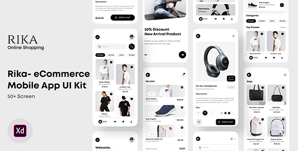 Rika - eCommerce Mobile App UI Kit For Adobe XD