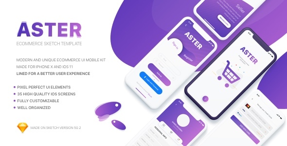 Aster - E-commerce Mobile App Sketch Template