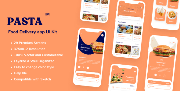 Pasta - Food Delivery app UI Kit